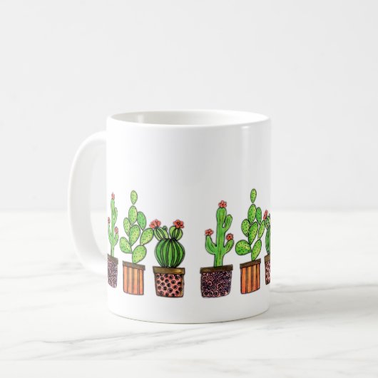 Cactus Waterverf in potten Koffiemok (Voorkant links)