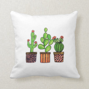 Cactus Waterverf in potten Kussen