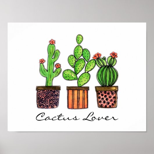 Cactus Waterverf in potten Poster (Voorkant)
