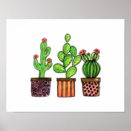 Cactus Waterverf in potten Poster