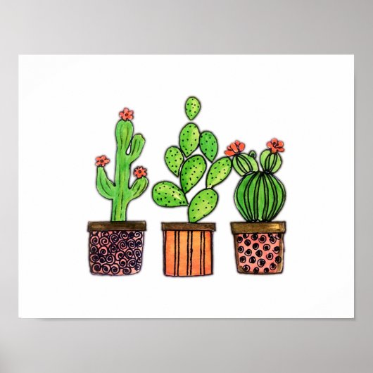 Cactus Waterverf in potten Poster (Voorkant)