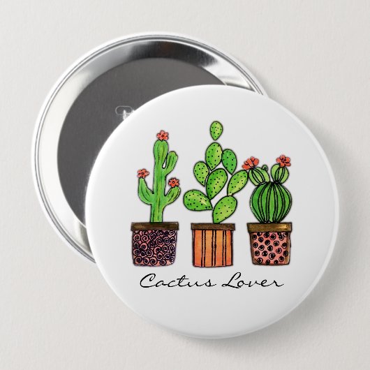 Cactus Waterverf in potten Ronde Button 4,0 Cm (Voorkant /achterkant)