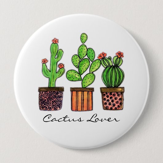 Cactus Waterverf in potten Ronde Button 4,0 Cm (Voorkant)
