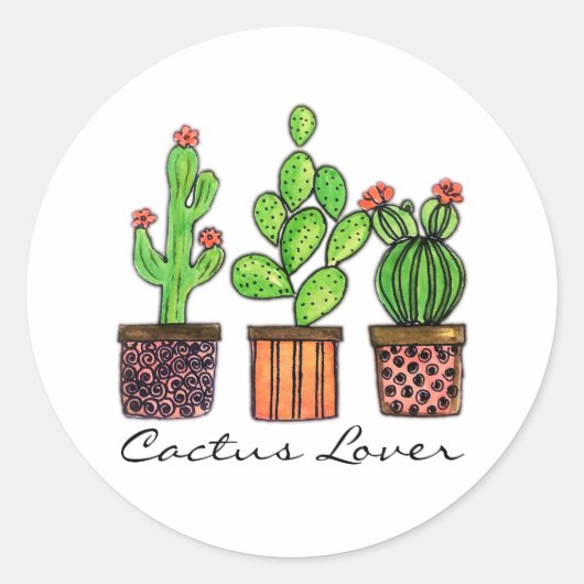 Cactus Waterverf in potten Ronde Sticker (Voorkant)