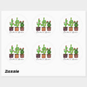 Cactus Waterverf in potten Ronde Sticker (Vel)