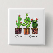 Cactus Waterverf in potten Vierkante Button 5,1 Cm (Voorkant)