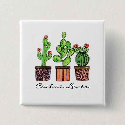 Cactus Waterverf in potten Vierkante Button 5,1 Cm (Voorkant)