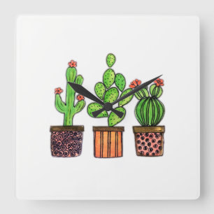 Cactus Waterverf in potten Vierkante Klok