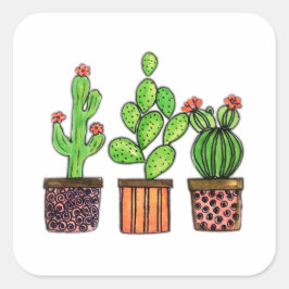 Cactus Waterverf in potten Vierkante Sticker