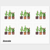 Cactus Waterverf in potten Vierkante Sticker (Vel)
