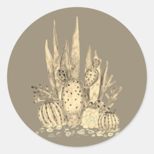 Cactus, waterverf ronde sticker