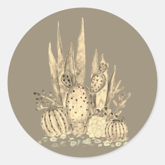 Cactus, waterverf ronde sticker (Voorkant)