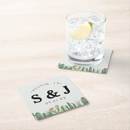 Cactus Waterverf Sage Garden Desert Green Wedding Kartonnen Onderzetters (Insitu)