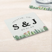 Cactus Waterverf Sage Garden Desert Green Wedding Kartonnen Onderzetters (Schuin)