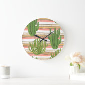 Cactus waterverf, streep achtergrond, naadloos dee grote klok (Huis)