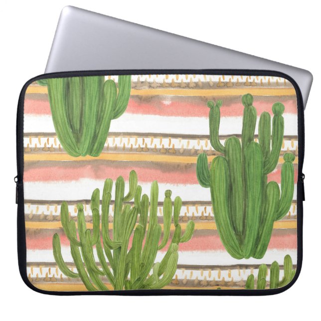 Cactus waterverf, streep achtergrond, naadloos dee laptop sleeve (Voorkant)