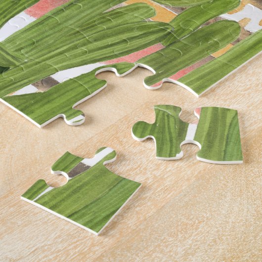 Cactus waterverf, streep achtergrond, naadloos dee legpuzzel (Zijkant)