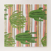 Cactus waterverf, streep achtergrond, naadloos dee legpuzzel (Horizontaal)
