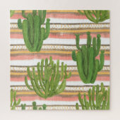 Cactus waterverf, streep achtergrond, naadloos dee legpuzzel (Verticaal)