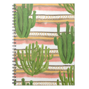 Cactus waterverf, streep achtergrond, naadloos dee notitieboek