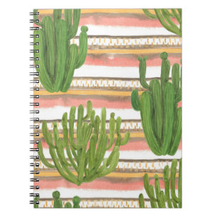 Cactus waterverf, streep achtergrond, naadloos dee notitieboek