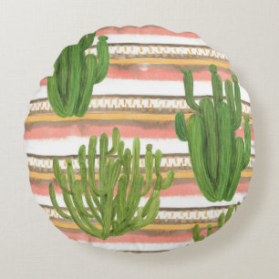 Cactus waterverf, streep achtergrond, naadloos dee rond kussen