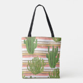 Cactus waterverf, streep achtergrond, naadloos dee tote bag (Achterkant)
