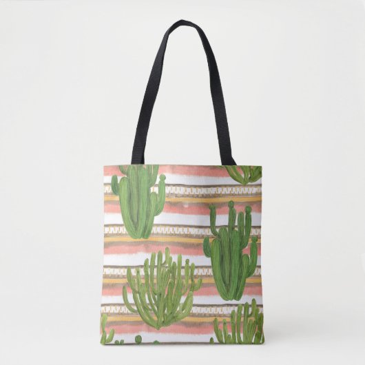 Cactus waterverf, streep achtergrond, naadloos dee tote bag (Voorkant)