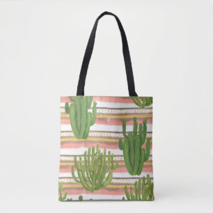 Cactus waterverf, streep achtergrond, naadloos dee tote bag