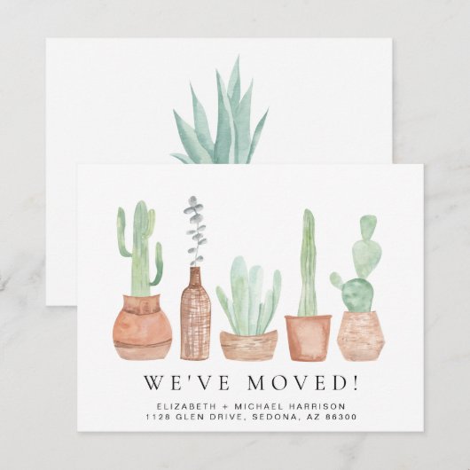 Cactus Waterverf We verhuisden de aankondiging (Voorkant / Achterkant)
