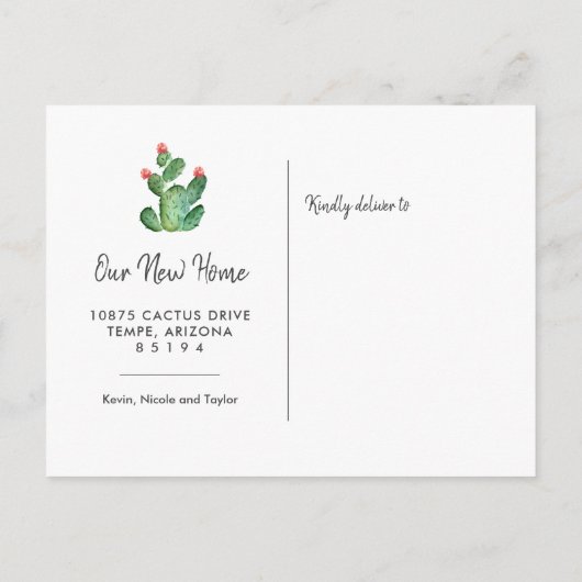 Cactus We hebben verhuisd Aankondiging Briefkaart (Achterkant)