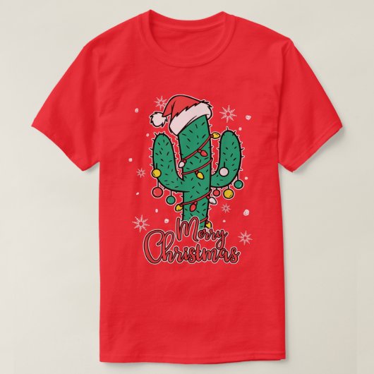 Cactus Wear Santas Hat With Christmas Lights Cactu T-shirt (Design voorkant)