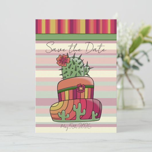 Cactus Wedding Cake "Save the Date" Kaart (Staand voorkant)