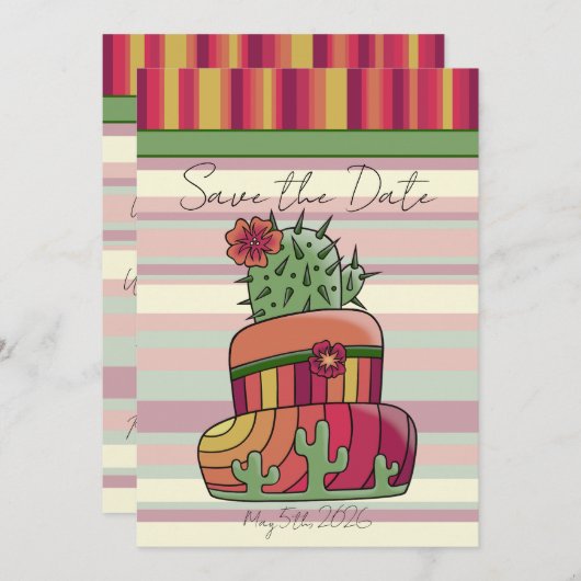 Cactus Wedding Cake "Save the Date" Kaart (Voorkant / Achterkant)