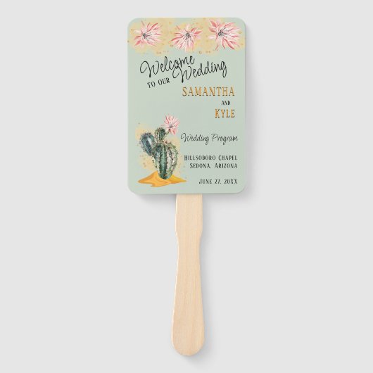 Cactus Wedding Fan Programma Handwaaier (Voorkant)