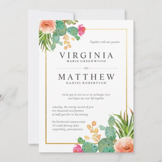 Cactus Wedding Invitations Kaart (Voorkant)