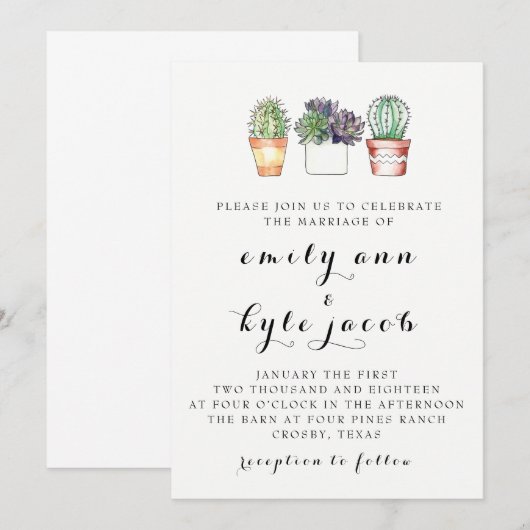 Cactus Wedding Uitnodiging (Voorkant / Achterkant)