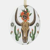 Cactus Western Land Azteekse Bull Skull Keramisch Ornament (Rechts)
