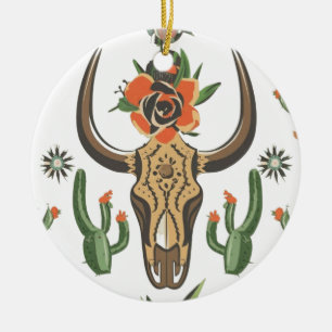 Cactus Western Land Azteekse Bull Skull Keramisch Ornament