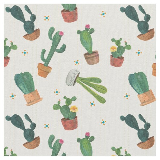 Cactus Whimsy Toss Print Fabric Stof (Close Up)