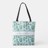 Cactus white green name script tote bag (Achterkant)
