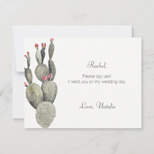 Cactus wil je mijn bruidsmeisje Kaart zijn (Achterkant)