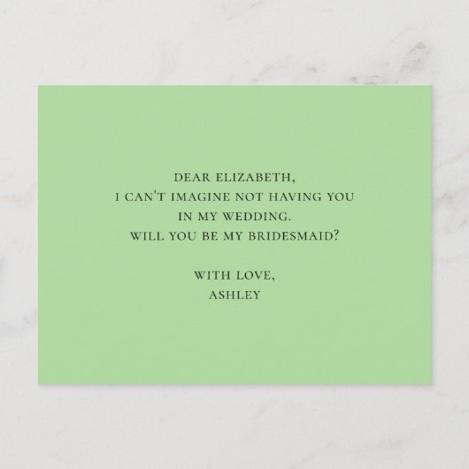 Cactus, wil je mijn bruidsmeisje zijn. Groene cact Uitnodiging Briefkaart (Achterkant)