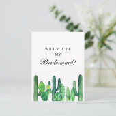 Cactus, wil je mijn bruidsmeisje zijn. Groene cact Uitnodiging Briefkaart (Staand voorkant)