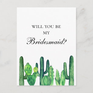 Cactus wil je mijn bruidsmeisje zijn. Groene cacti Uitnodiging Briefkaart