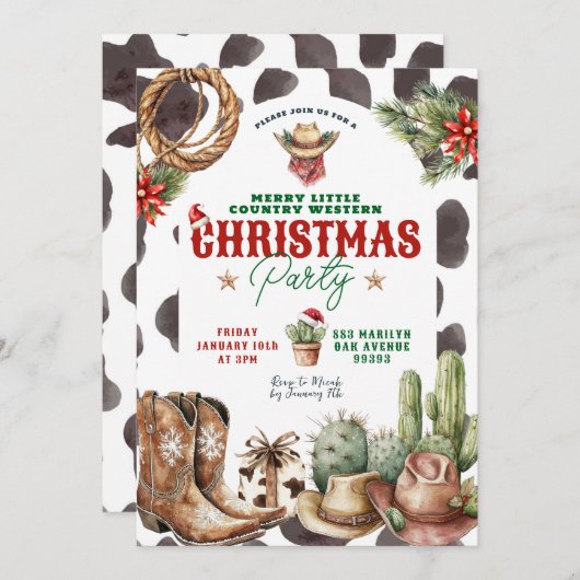 Cactus Wild West Western Kerstfeest Kaart (Voorkant / Achterkant)