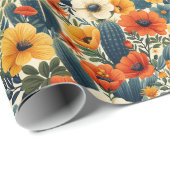 Cactus Wilde Bloemen Rode Crème Bloemen Decoupage Cadeaupapier (Rol Hoek)