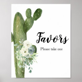 Cactus Witte Bloemen Baby Shower Favor Bord Poster