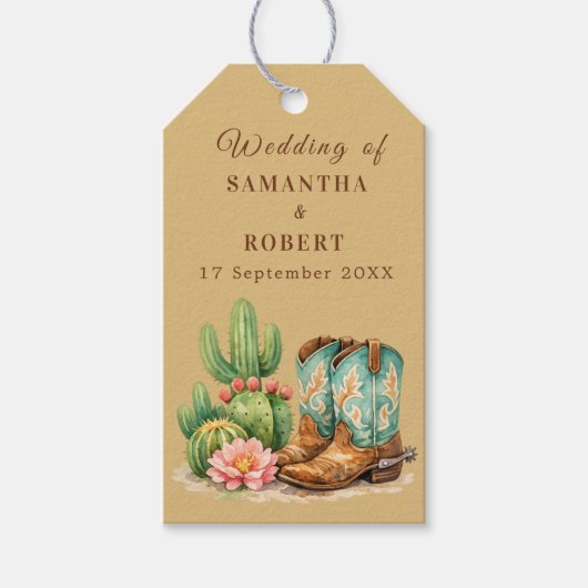 Cactus Woestijn Arizona Cacti Cowboy Bruiloft Cadeaulabel (Voorkant)