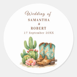 Cactus Woestijn Arizona Cacti Cowboy Bruiloft Ronde Sticker